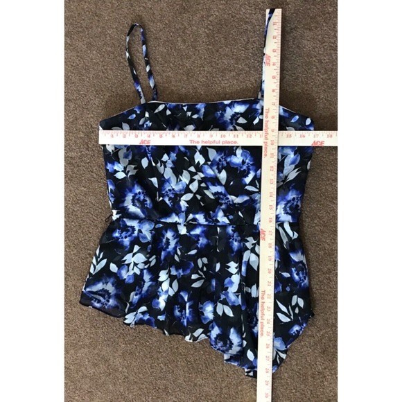 White House Black Market Corset Bustier Blouse size 10 Blue Floral Boning Pleats - Picture 13 of 16